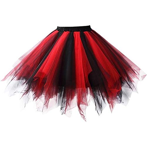 Zac's Alter Ego 80s Club Fancy Dress Adult Women's 4 Layer Tutu Skirt Including Silk Lining - Layered Tulle Petticoat Halloween Fairy Princess Angel (Black & Red) โ image 1