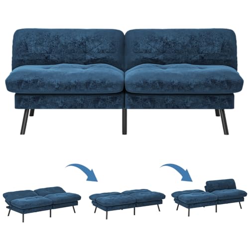 Catálogo de Sofa Cama Azul los más solicitados. 46 HOMEMAKE FURNITURE Sofá Cama de 2 Plazas, Futon de Estilo Moderno, con Respaldo Doble Ajustable de 120 a 180 Grados, Salas de Estar y Dormitorios,Tela de Lino, Azul