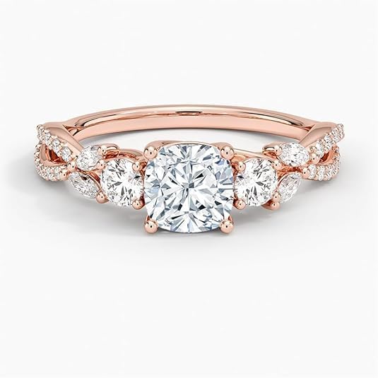 1-5 Carat Cushion Cut Moissanite Engagement Ring for Women, E-F Colorless VVS1 Vine Twisted Infinity Band, Solid 10k/14k/18k Gold or 925 Sterling Silver, Bridal Promise vintage styles Ring
