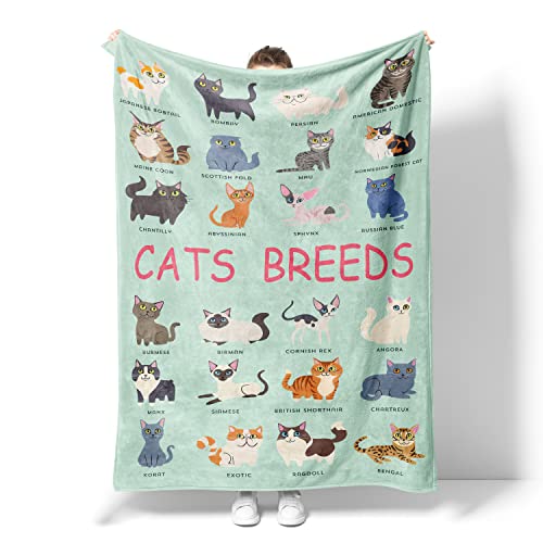 Cats Breeds Blanket Flannel Soft Furry Office Bedding Home Sofa Persian Ragdoll American Shorthair Chartreux Throw Blanket Warm And Cozy For Kids Teens Adults 50X60 Inches #TOP4