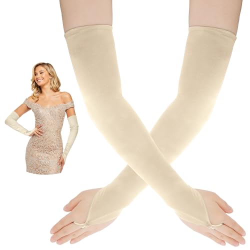Leislam Lange Handschuhe, 20er Jahre Accessoires, 50er Jahre Mode, UV-Schutz Armlinge, Satin Handschuhe Für Halloween, Champagner (1 Paar)