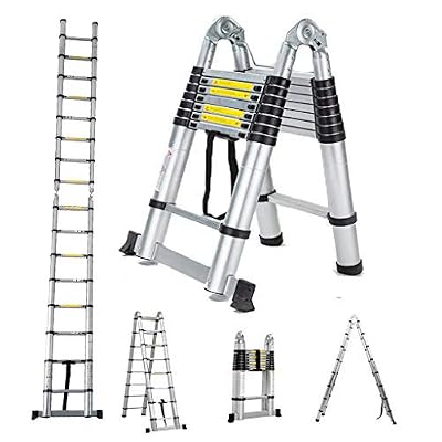 5M 16.4ft Telescoping Ladder Aluminum DIY Extension Ladders Heavy Duty Folding A-Type Step Ladders Anti-Slip Rubber Feet Portable 330lbs Max Capacity EN131 Certificated