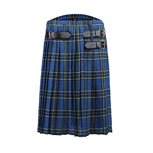 Nuevo Mens Kilt Cinturón a Cuadros Tradicional Cadena Bilateral Plisada Marrón Gótico...