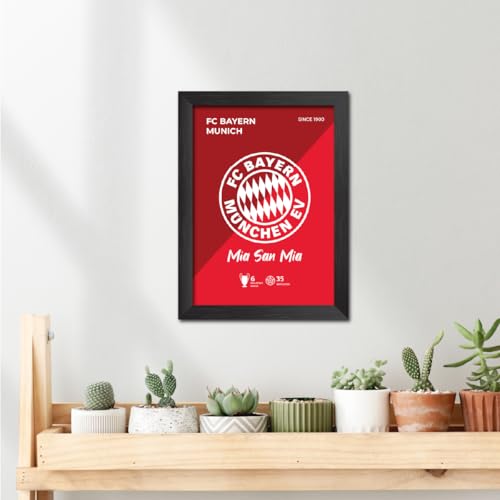 Image of TenorArts Bayern Munich Football Club Poster White Logo Laminated Photo Frame Painting with Matt Finish Black Textures(12 inches x 9inches)