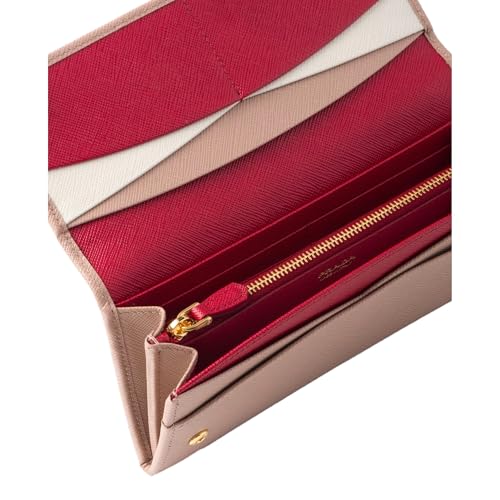 Prada Womens Saffiano Leather Sand Beige Rosso Red Multicolor Long Wallet with Zipper 1MH1323