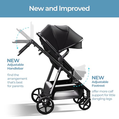 Image of Mompush Baby Stroller, Convertible 2-in-1 with Bassinet Option, Infant Car Seat Compatible, Includes Adapter - Sturdy Full-Size Infant Stroller for Family Adventures