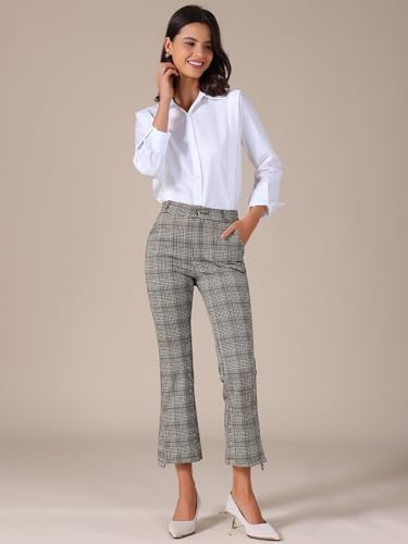 Allegra K Women's Plaid Suit Pants High Waist Side Slit Business Office Trousers with Pockets3
