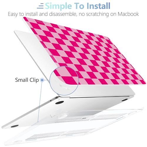 Image of MEEgoodo Case for M5 /M4 /M3 /M2 MacBook Air 13 inch 2026 2025 2024 2022, Fit Model A3449 /A3240 /A3113 /A2681, Case Compatible with MacBook Air 13.6-inch, Rose&Light Pink Checkerboard