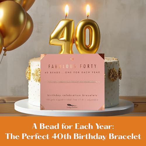 Lucky Feather 40th Birthday Gifts Women | Cute 14k Gold Dipped Beads Bracelet | Fabulous Forty Milestone Bracelet | 40th Birthday Bracelets For Women | Adjustable 7"- 8" Cord | 40 and fabulous3