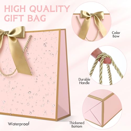 Image of JMANNI Gift Bags with Handles, 13 inch Medium Gift Bag for Presents, 8 Pcs Bags with 16 Tissue Paper and 8 Cards for Baby Shower Wedding Bridal Shower Mother's Day Birthday Party(pink-black)