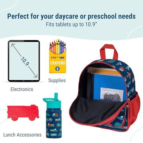 Image of Wildkin Kids 12-Inch Toddler Backpack - Lightweight School Bag for Daycare & Travel, Ages 3-7, Transportation, 12 x 10 x 4.5 inches, 12-inch Backpack Boys