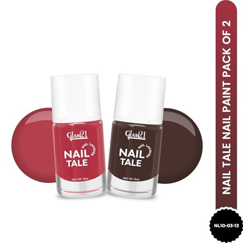 Image of Glam21 Nail Tale- Nail Lacquer|Multicolor|Quick Drying Nail Polish| Glossy Gel Finish Nail Kit | Highly Pigmented & Long Lasting | Chip Resistance|9ml Each| Pack Of 2 (Shade-13-03)