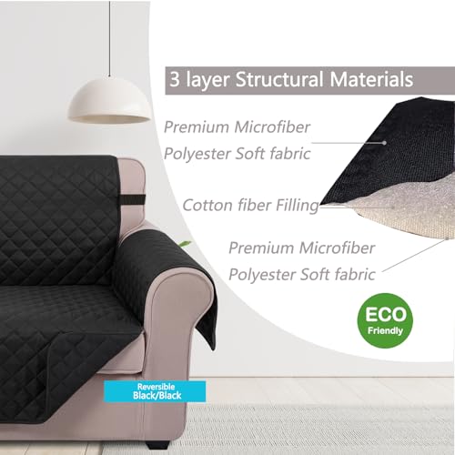Image of U-NICE HOME Reversible Sofa Cover Couch Cover for Dogs with Elastic Straps Water Resistant Furniture Protector for Pets Couch Cover for 3 Cushion Couch (Sofa, Black /Black)