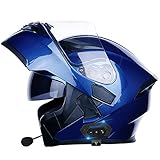 Casco De Moto Modular Bluetooth Hombre Y Mujer ECE Homologado Con Doble Visera, Casco Integral Abatible Moto Casco De Moto Scooter Auriculares Con Dos Altavoces Y Micrófono Blue,M(57~58 cm)
