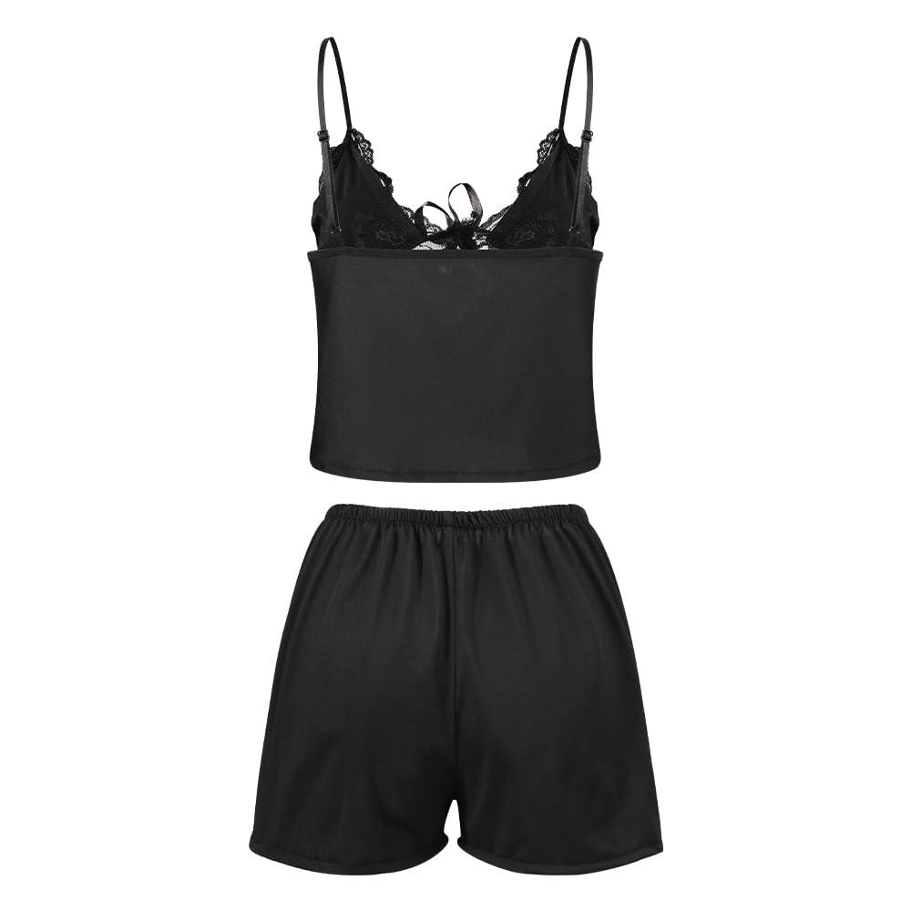 Seksowne komplety piżam damskich 2 szt. Jednokolorowe komplety piżamowe Koronkowa bielizna nocna Casual Odzież codzienna Camisole Letnia bielizna nocna S-XL Głęboki dekolt w szpic Domowa piżama Top i