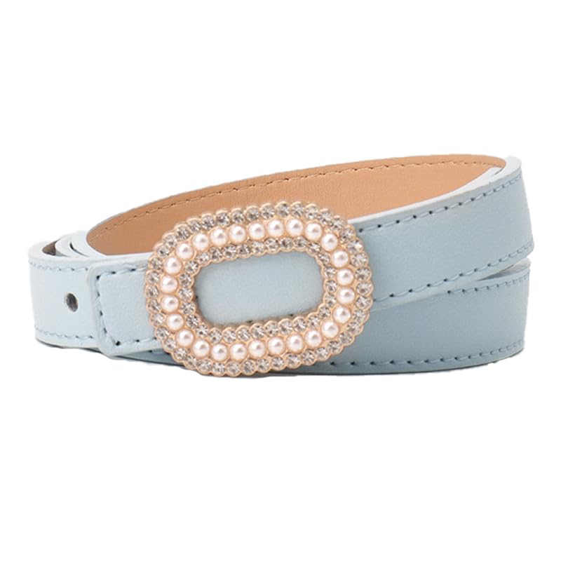 COTIM COYIN Women's Elegant Pearl Rhinestone Buckle Skinny Leather Adjustable Belt for Jeans Dresses Pants