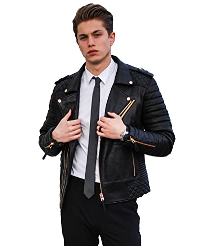 Men's Black & BROWN Genuine Lambskin Leather Biker Jacket VINTAGE REAL MOTORCYCLE JACKETS FOR MEN2