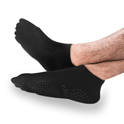 MEN Nonslip Yoga Grip Toe Socks – Cotton Pilate Barre Ballet Dance Athletic Hospital Stockings (BLACK GRAY)3