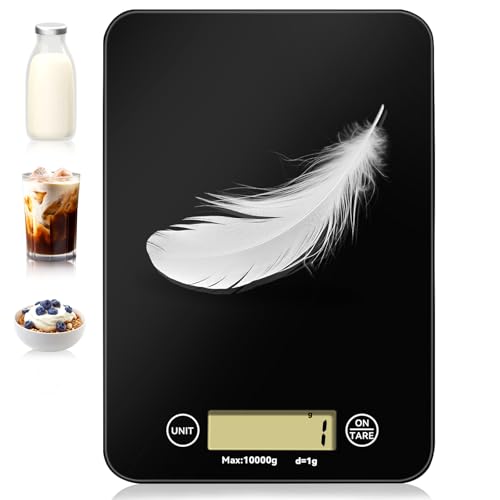 PQETBV Balance de Cuisine, Balance Electronique Cuisine 10 kg - Mesure PréCise Jusqu'à 1g, Balances NuméRiques Avec éCran Lcd, Fonction Tare (Noir-10kg)