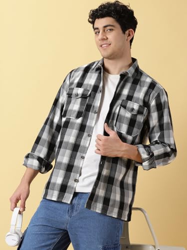 Image of Thomas Scott Men's | Checks | Full Sleeve | Regular Fit | 100% Cotton | Double Pocket | Spread Collar | Casual Shirt