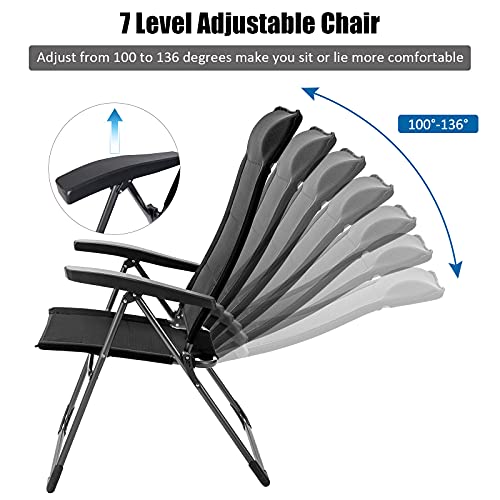 Image of Tangkula 2 Pieces Patio Dining Chairs, Folding Portable Chairs with Adjustable Backrest, Outdoor Camping Chair Set with Armrests & Headrest, Set of 2 Outdoor Lawn Chairs for Yard, Poolside, Balcony