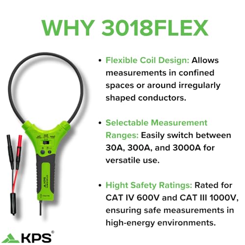 KPS DCM3018FLEX Pinza Amperimétrica Flexible de Corriente Alterna 3000A, CAT IV 600V miniatura 3