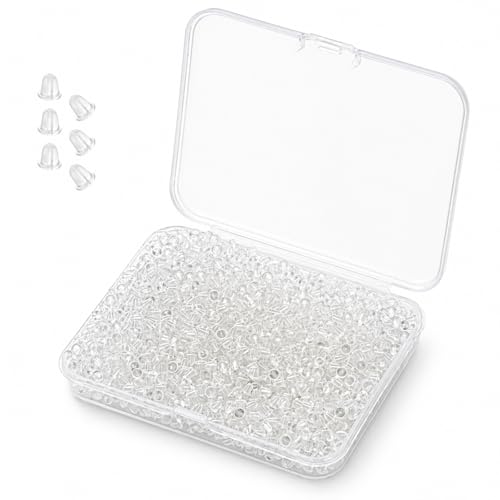 2000 Pcs (1000 Pairs) Small Silicone Earrings Backings Earring Backs for Studs Rubber Plastic Clear Soft Earring Backs Cluth Ring Stopper Replacement for Fishhook Earrings Studes (1 Styles Small)