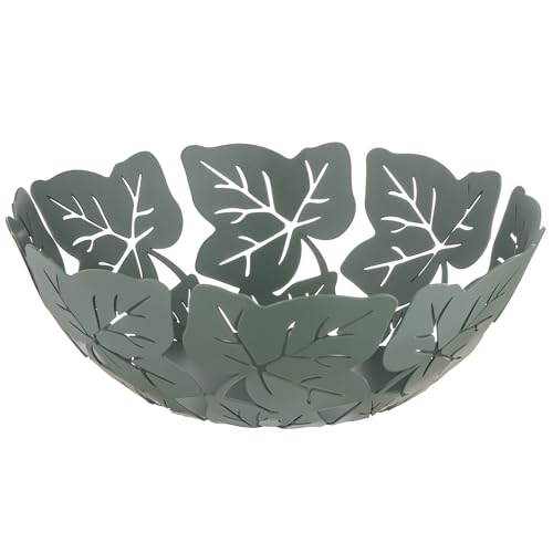 Baroni Home Portafrutta Decorativo in Metallo con Motivo Foglia, Design Moderno per Tavola e Cucina, Contenitore per frutta, Linea Edera, 27x27x9