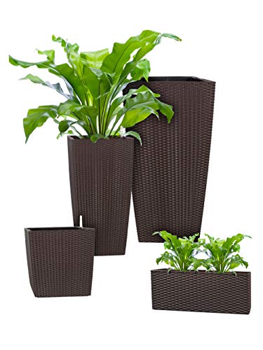 Preisvergleich Produktbild Pflanzwerk® ÖKOSYSTEM Pflanzkübel TUB - Blumentöpfe Übertöpfe mit BEWÄSSERUNGSSYSTEM - 20x50x20cm Rattan BRAUN *Indoor & Outdoor Blumenkübel* *UV-Schutz* *Premium Markenqualität*