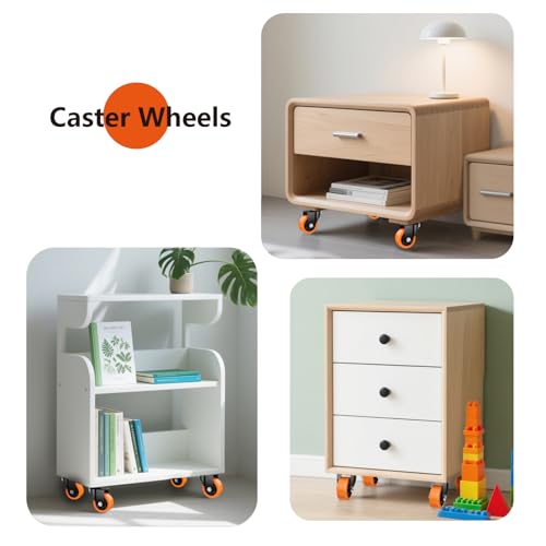 Image of 5 Inch Caster Wheels, Casters Set of 8 Heavy Duty, Orange Polyurethane (PU) Casters, Industrial Swivel Top Plate Castor Wheels for Workbench /Furniture /Cart (Pack of 8)