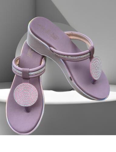 Image of Women's Pink Rhinestone Embellished Toe Ring Flat Sandals