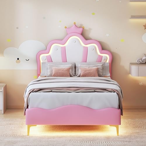 BLSYHDH Prinzessinnenbett, Krone, 90 x 200 cm, Kinderbett mit LED, für Mädchen, Kinder, Mädchen, Bett mit Lattenrost (Rosa, 90 x 200 cm) BLSYHDH Prinzessinnenbett, Krone, 90 x 200 cm, Kinderbett mit LED, für Mädchen, Kinder, Mädchen, Bett mit Lattenrost (Rosa, 90 x 200 cm)