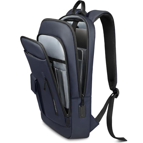 Mochila delgada para laptop para hombre, ligera, compacta, resistente al agua, con puerto de carga USB, bolsa de computadora para viajes de negocios, universidad, escuela, oficina, trabajo al aire