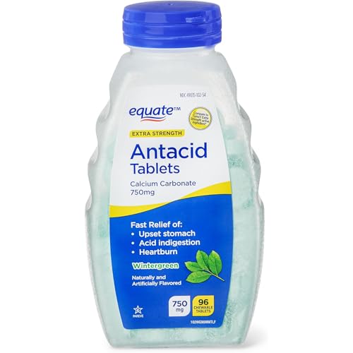 Ravazzi Equate Extra Strength Antacid Chewable Wintergreen Tablets, Over The Counter, 750 mg, 96 Ct