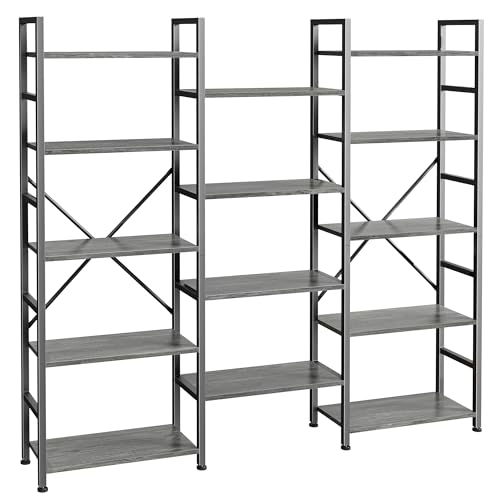 SUPERJARE Triple Bookshelf, Bookcase with 14 Open Display Shelves, Wide