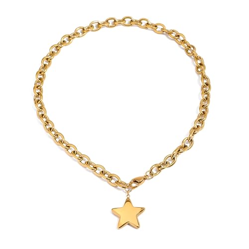Chunky Gold Star Heart Pendant Necklace for Women Thick Chain Choker Trendy Jewelry