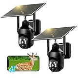 SEHMUA 4G LTE Überwachungskamera Aussen Solar mit SIM Karte, 2K HD PTZ Kabellos Kamera Ohne WLAN Outdoor Akku, PIR Erkennung und 355°/100° Schwenkbar, Farb Nachtsicht, 2-Wege-Audio, 2er Set