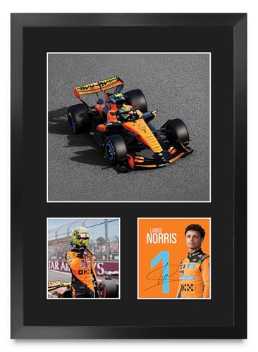 Cuadro de Lando Norris impreso con firma enmarcado A3 réplica de alta fidelidad