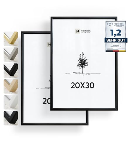 Heimlich® 2x Bilderrahmen 20x30 cm Schwarz Metall Rahmen 2-Pack | Dokumentenrahmen 20x30 cm Klein Collage | Metallrahmen Alu-Bilderrahmen Aluminium | Picture Frame 20x30 Fotorahmen