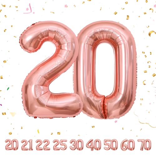 Ballons Anniversaire 20 Or Rose - 100cm - Ballon Chiffre 20 Numéro 20 - Happy Birthday Decoration Ballons Fête d'anniversaire Ans Vole Grâce à l'Hèlium 20