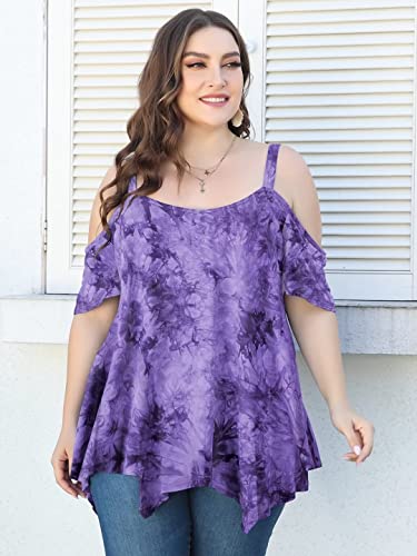 Image of LARACE Cold Shoulder Tops for Womens Summer Clothes Spaghetti Strape Tunic Oversized Shirts Asymmetrical Plus Size Blouse