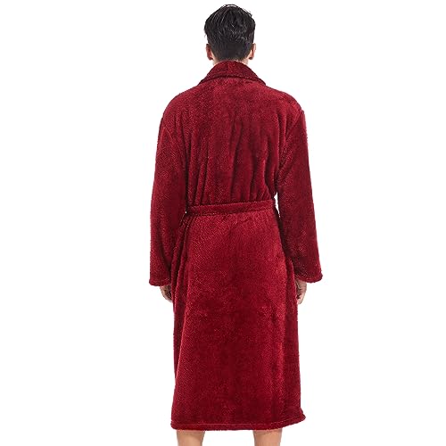 Image of Inner Wish Mens Plush Fleece Robe, Highly Absorbent Cozy Warm Bathrobe Fuzzy Male Spa Long Robe With Pockets