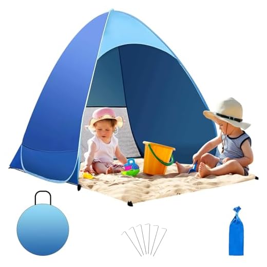 LOVICVKEM Tente de Plage Pop Up, Tente de Plage Automatique, Portable Abri de Plage, avec Protection UV 50 +, avec Sac de Transport et Piquets pour Famille Plage, Jardin, Camping