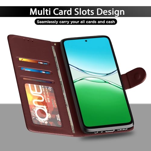 Image of Amazon Basics Flip Cover for Oppo A5 5G Leather Finish | Wallet Stand and Shock Proof | Inside TPU with Card Pockets | Complete Protection Flip Case (Brown)