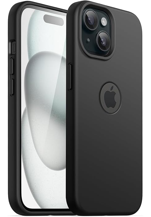 Elzzi Microfiber Logo Cut Cover Compatible for iPhone 15 Case Liquid Silicone Cases Non-Slip Full Body 4 Layer Protective Covers Shockproof Back Cover with High Raised Camera Lips (6.1 inch, Black) 9 41k+XJQsBlL