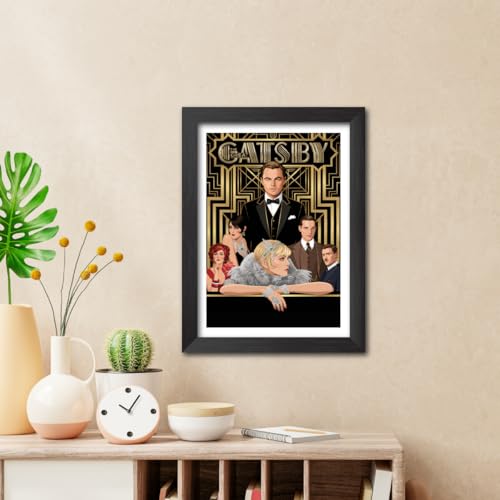 Image of TenorArts The Great Gatsby Poster Hollywood Movie Posters Vector Art Photo Frame Painting With Dark Wooden Texture (12inches x 9inches)