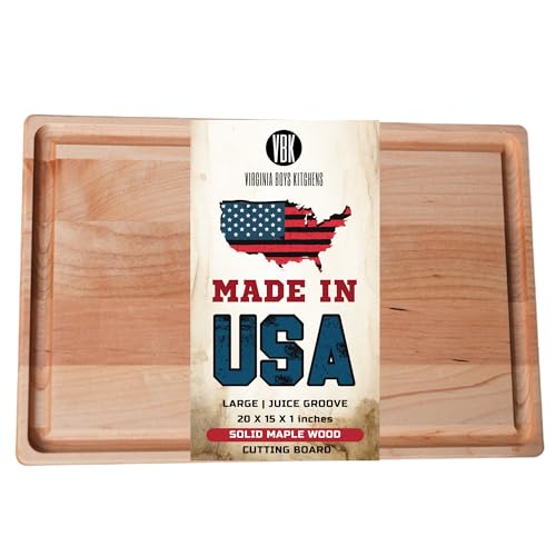 Made in USA Large Solid Maple Wood Cutting Board by Virginia Boys Kitchens - Butcher Block Wooden Carving Board with Juice Groove made from Sustainable North American Hardwood (20x15)