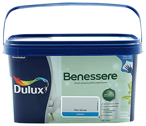 Dulux Benessere Pittura Colorata All'Acqua Per Interni Superlavabile Anti Muffa Anti Batteri Con Ioni D'Argento, 2.5 Litri, Lilla Tenue, 2.5L