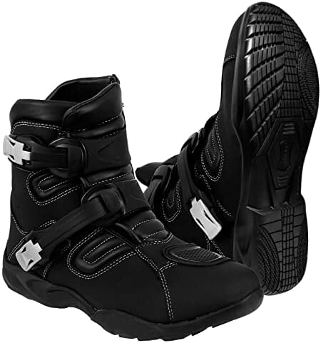 PROFIRST Mens Fashion Motorcycle Motorbike CE Amour Boots Anti Slip Rubber Soul Protective Waterproof Leather Stylish short Ankle Racing Adventure Off Road Touring Sports Safety Shoes(11, Black, numeric_11)