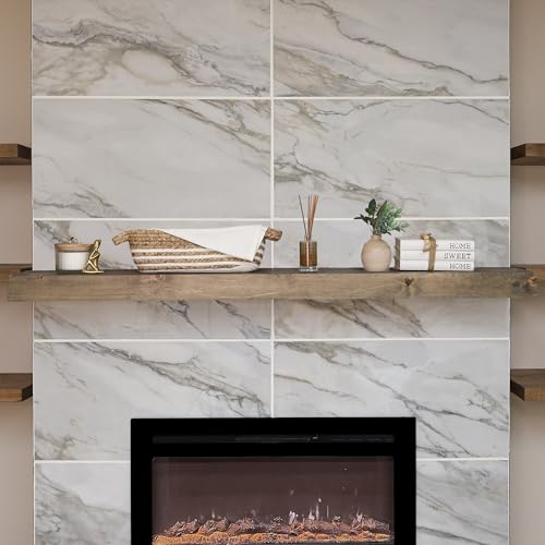 Urbandi Modern Fireplace Mantel, Contemporary, Floating Mantle, Shelf, Hand Crafted, (Aged Barrel,...